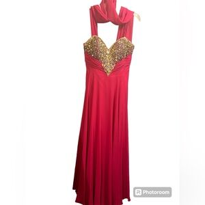 JASZ couture 90s prom gown hot pink strapless jeweled gown